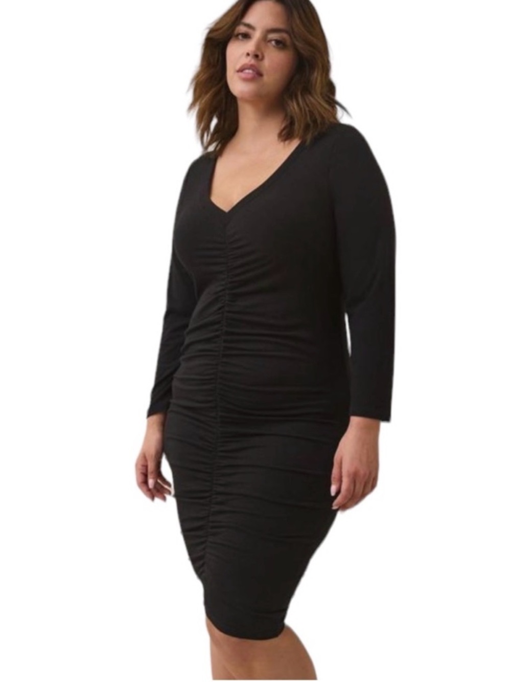 Torrid  Black V- neck Jersey RuchedBodycon Dress Sz 2